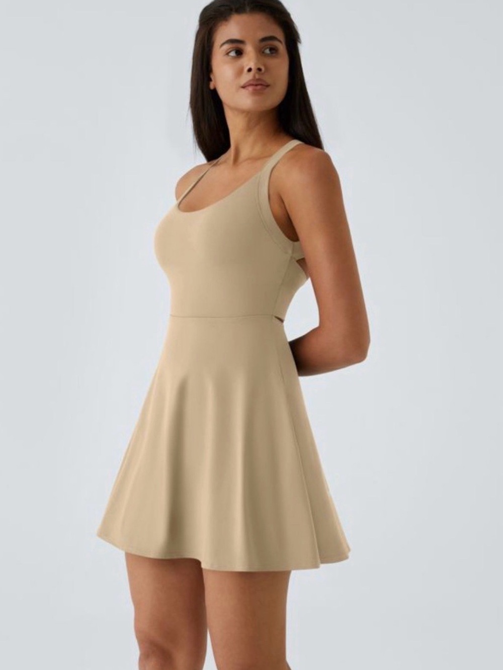Halara Beige Active Halter SoftlyZero Airy Easy Peezy Mini Dress Small Tall